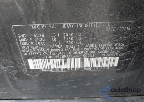 2016 Subaru Legacy 2.5I Premium из США, поврежденный, VIN 4S3BNAC62G3050018